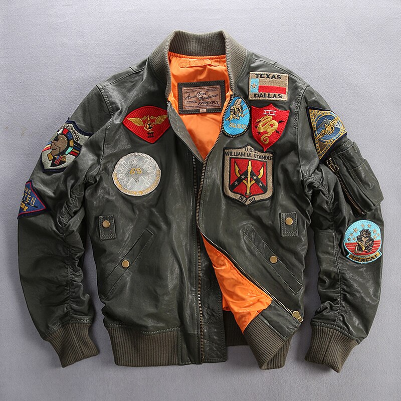 AVIREXFLY-남성용 공군  가죽 육군 녹색 파일럿 비행 재킷, 브랜드 빈티지 코트 플러스 사이즈 6XL